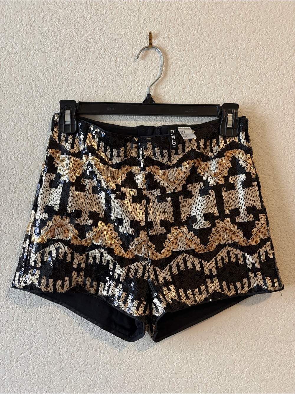 Divided High-Waist Sequin Shorts - Black & Gold